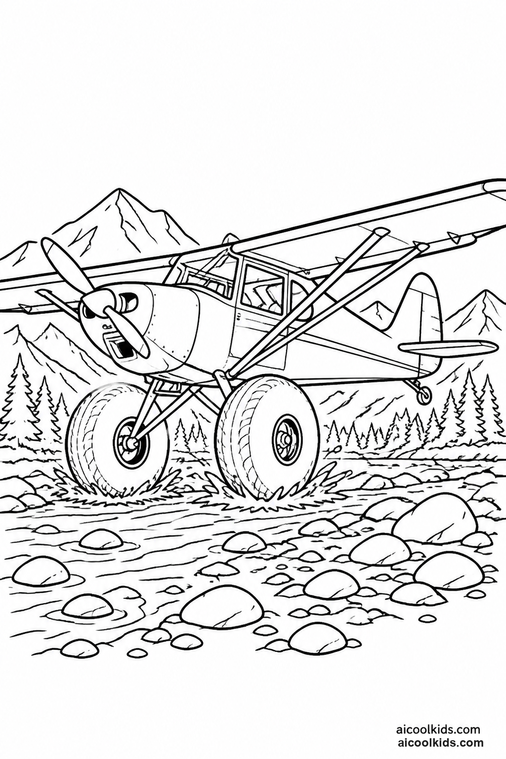 Bush Plane Landing on Mountain Gravel Bar free printable activity sheet