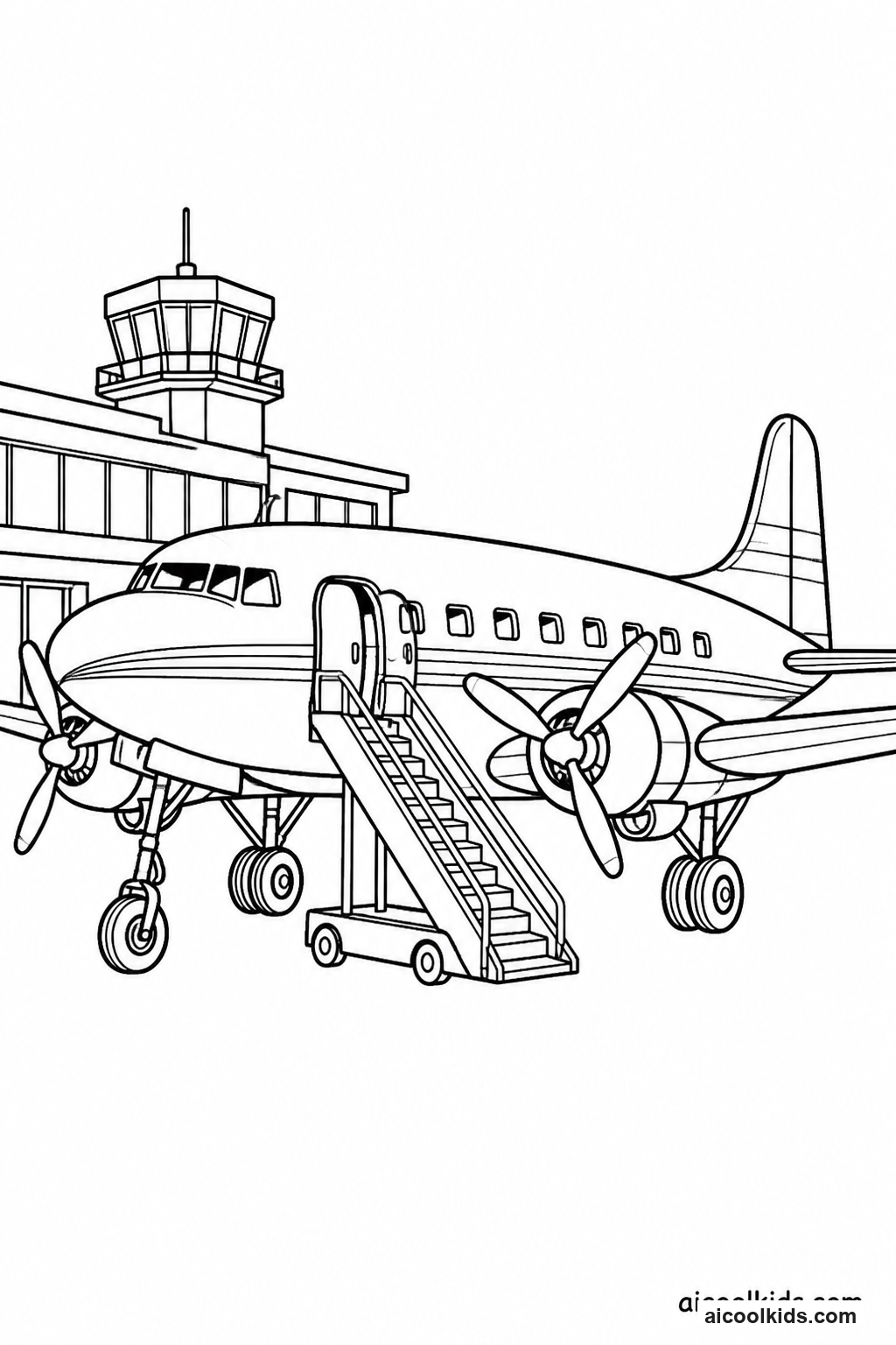Classic 1940s Propeller Airliner on Tarmac free printable activity sheet