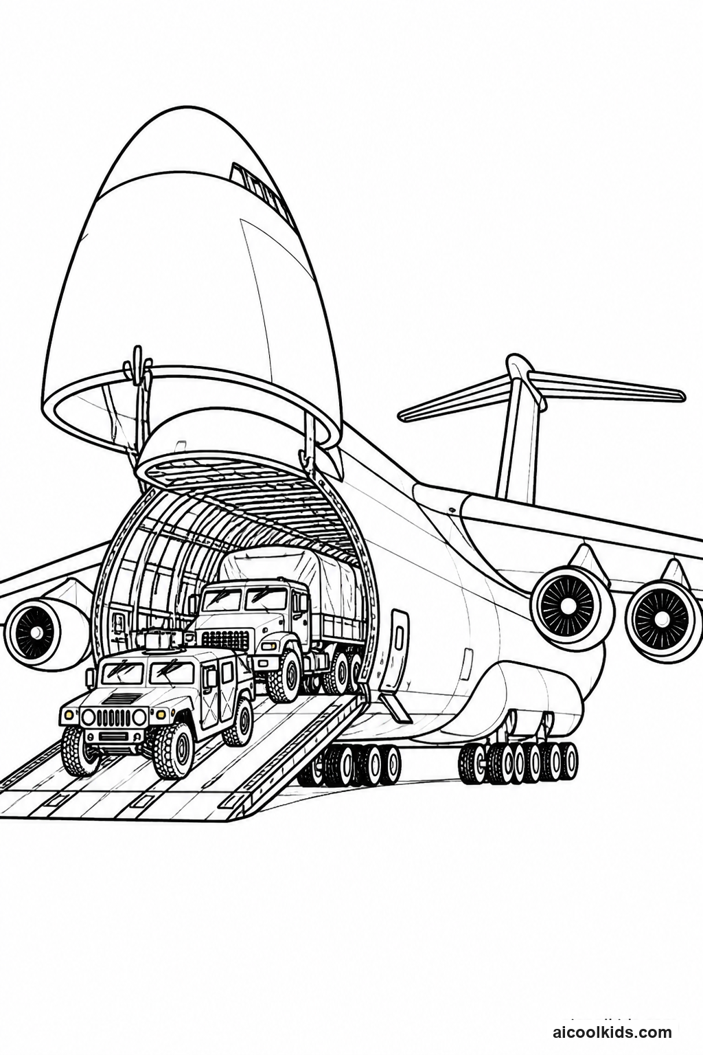 Giant Cargo Plane with Open Nose Loading Cars free printable activity sheet