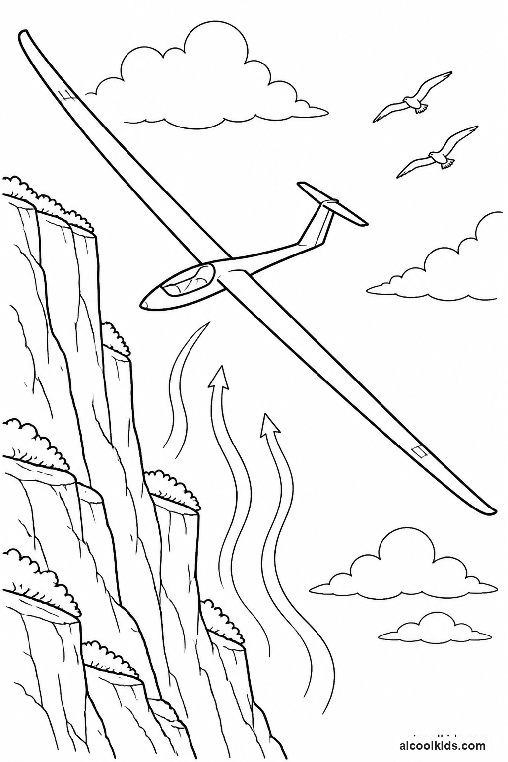 Graceful Glider Sailplane Soaring Near Cliffs free printable activity sheet