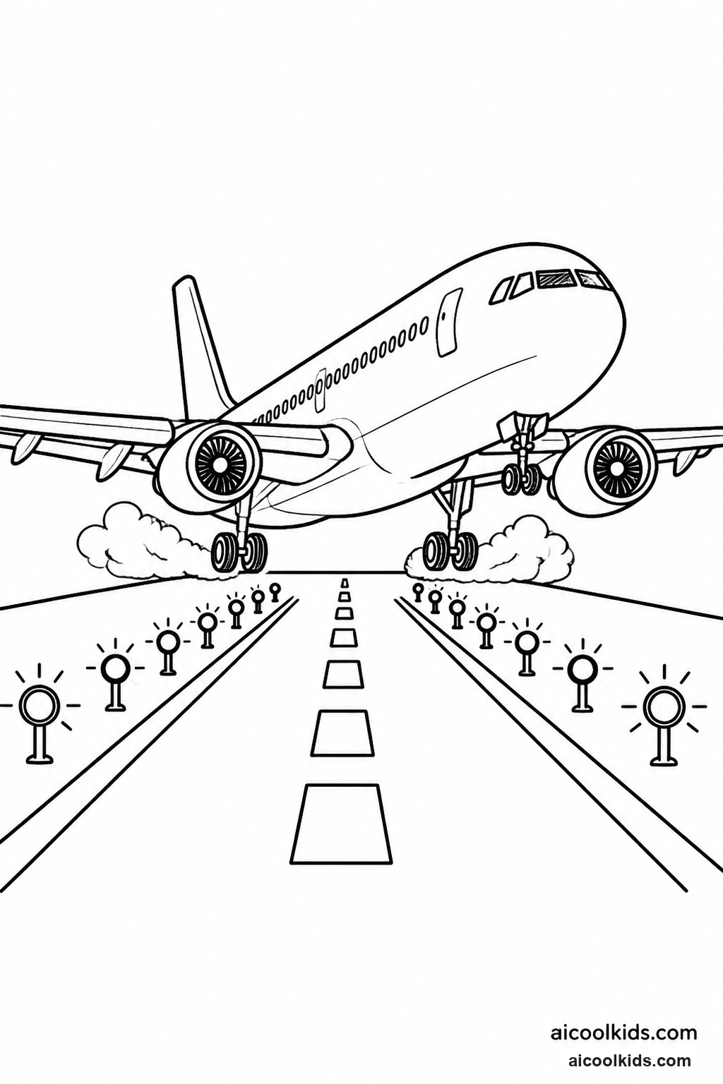Jet Airliner Touching Down on Runway free printable activity sheet