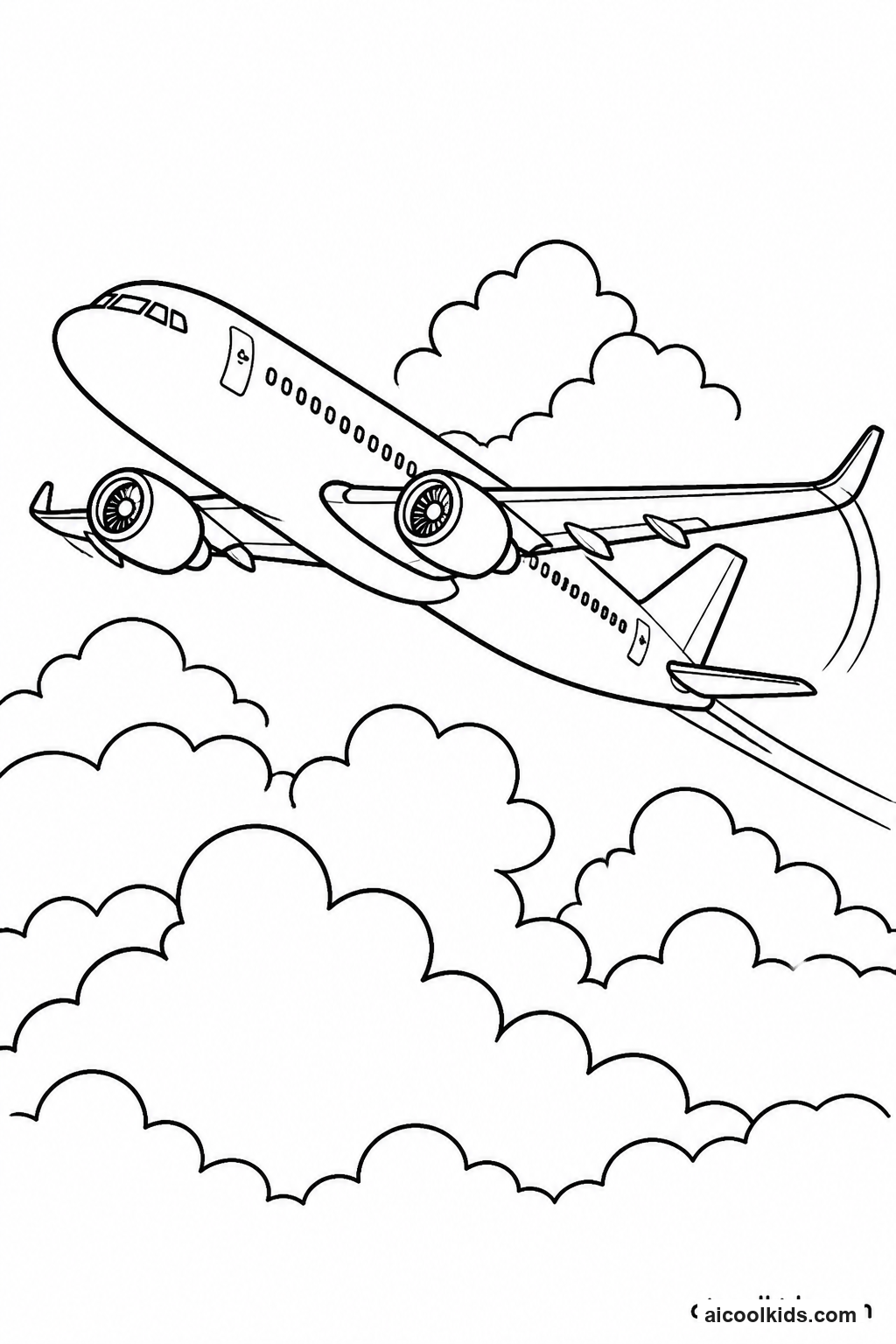 Modern Commercial Jet Airliner in Clouds free printable activity sheet