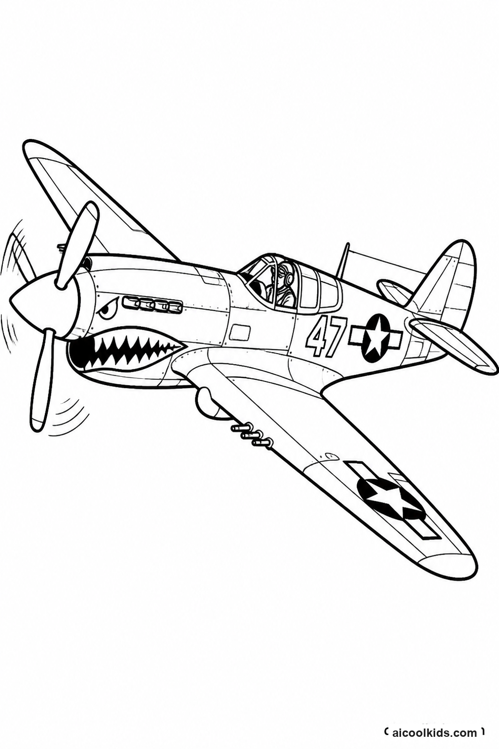 Vintage Fighter Plane with Shark Mouth Nose free printable activity sheet