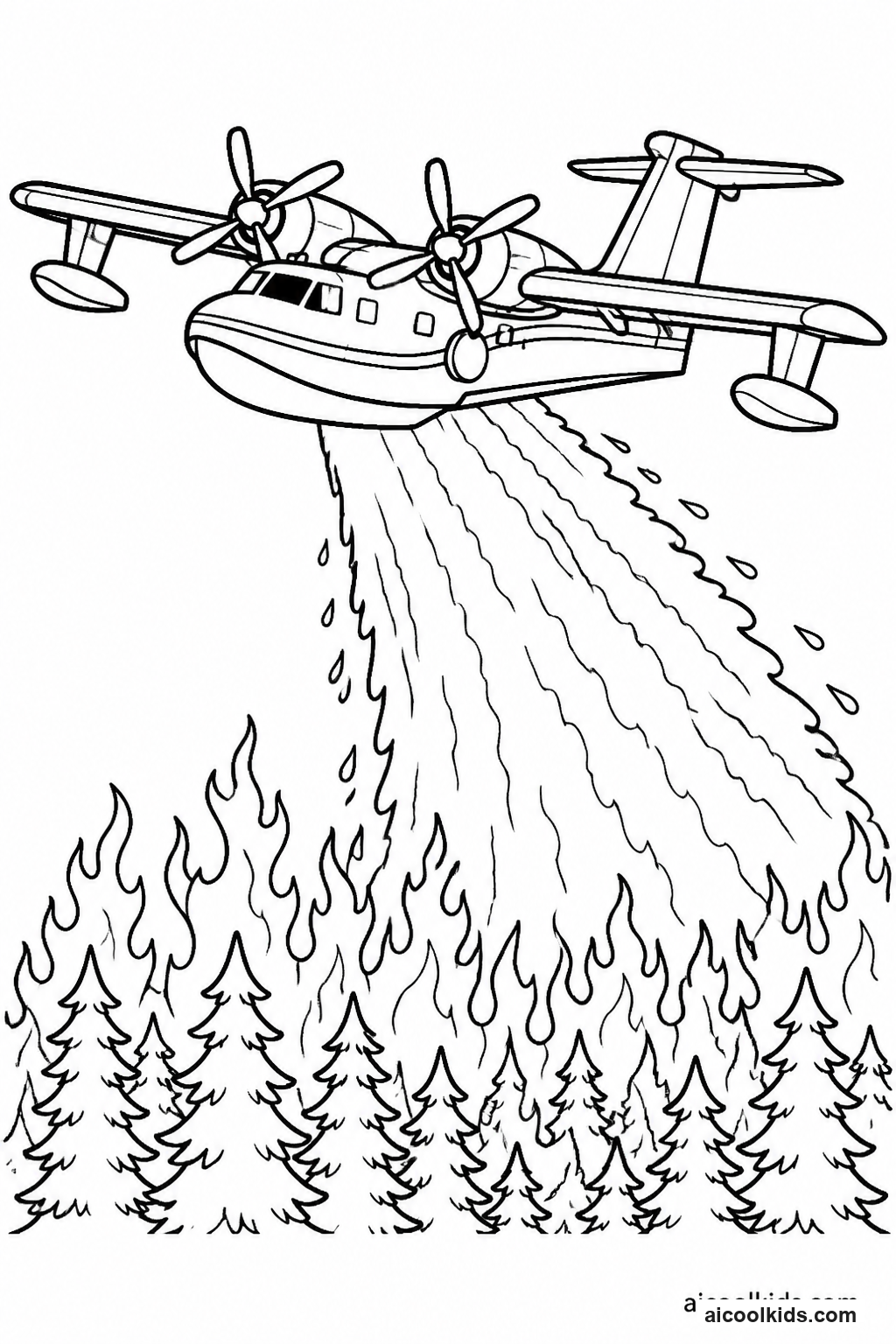 Water Bomber Firefighting Plane Dropping Water free printable activity sheet