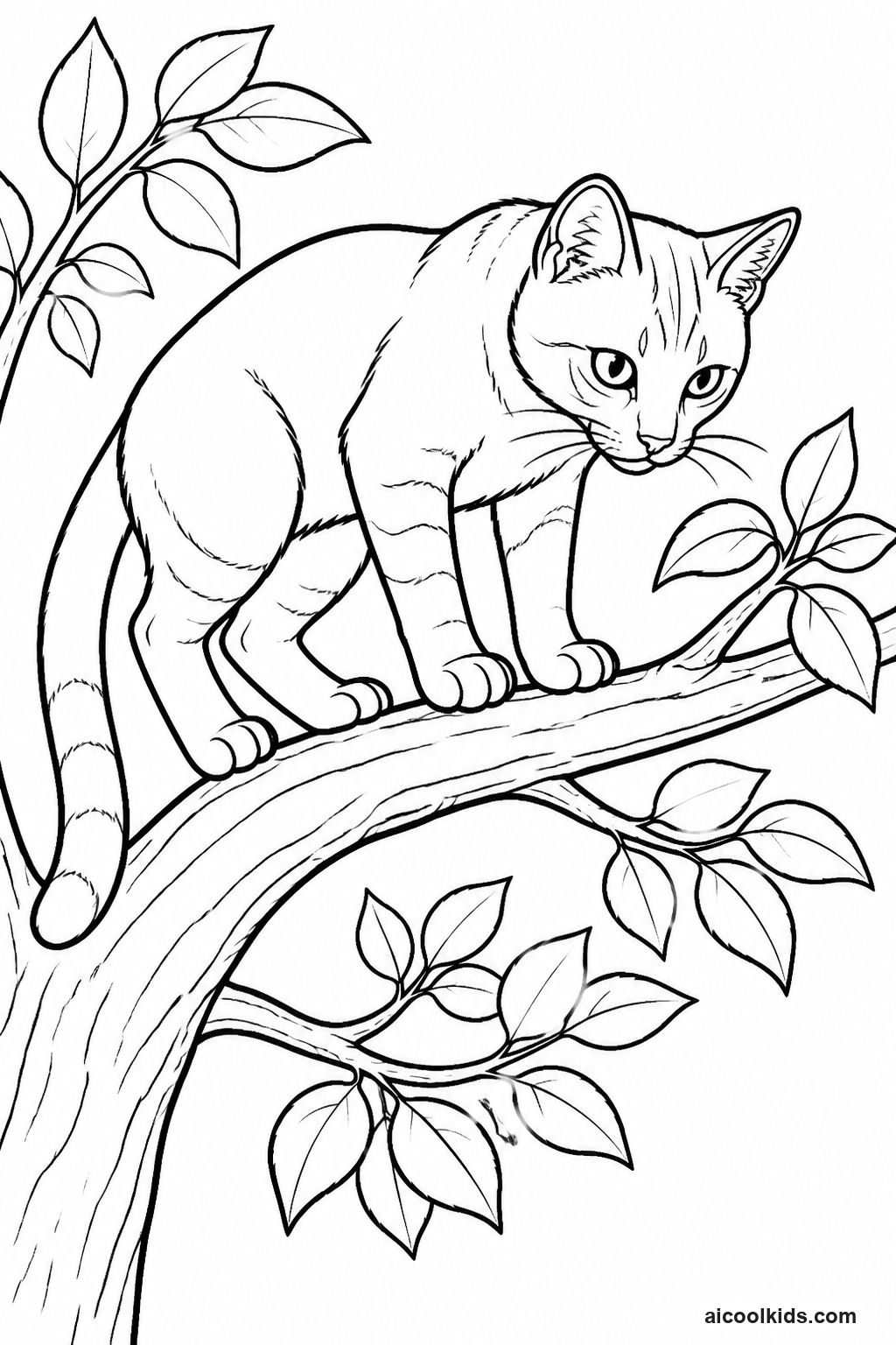 Agile Cat Perched High on Outdoor Tree Branch free printable activity sheet