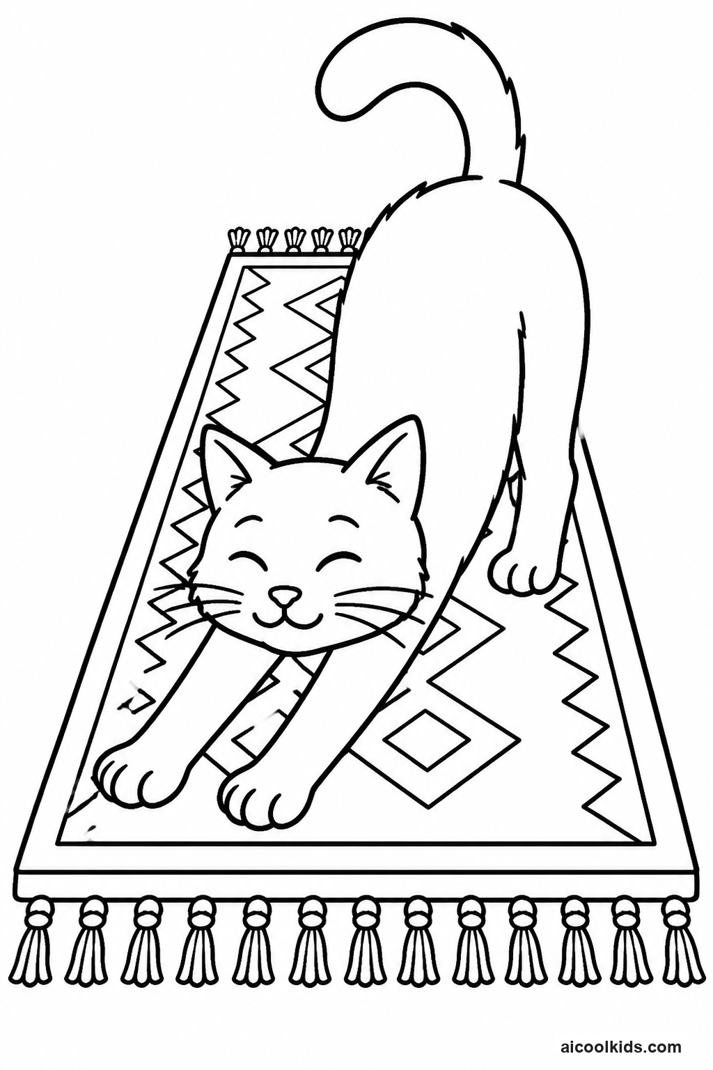 Cat Doing Long Morning Stretch on Hallway Rug free printable activity sheet