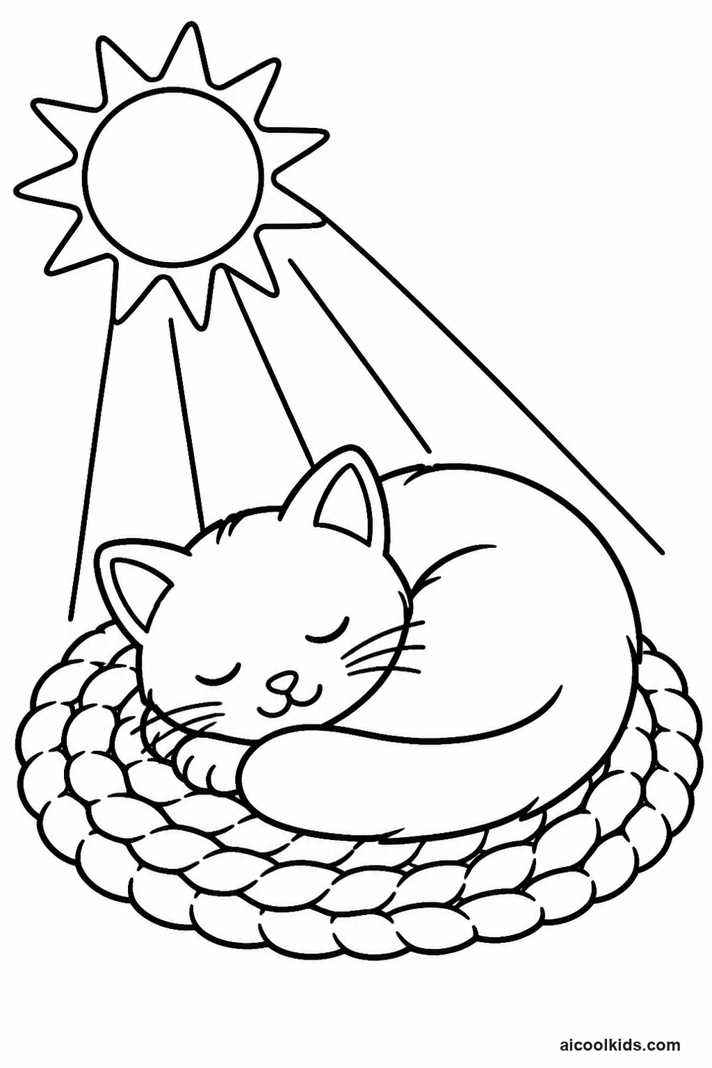 Curled Up Sleeping Cat in Warm Sunbeam free printable activity sheet