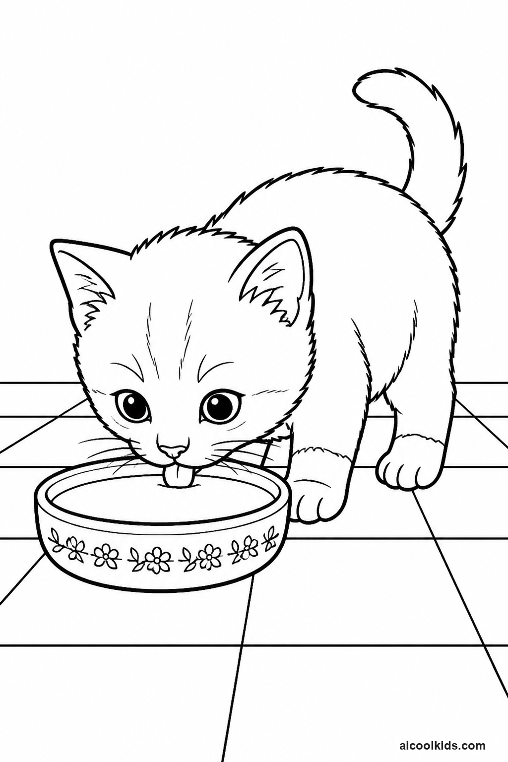 Cute Kitten Lapping Milk from Ceramic Saucer free printable activity sheet