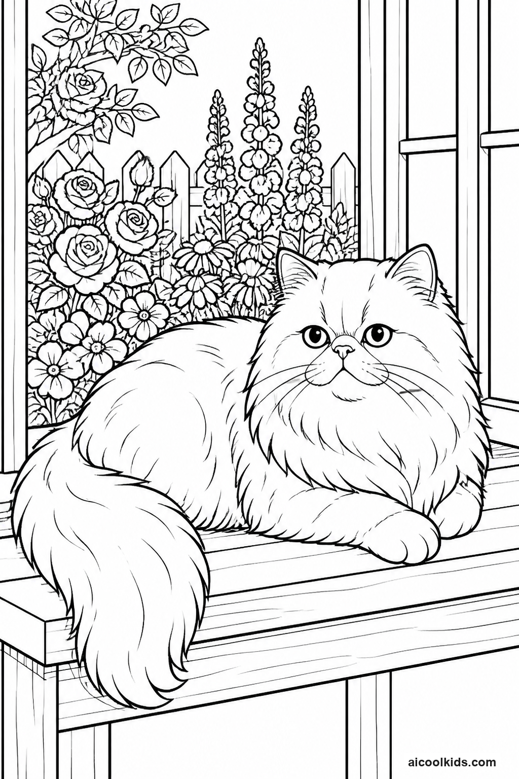 Fluffy Persian Cat Lounging on Sunny Windowsill free printable activity sheet
