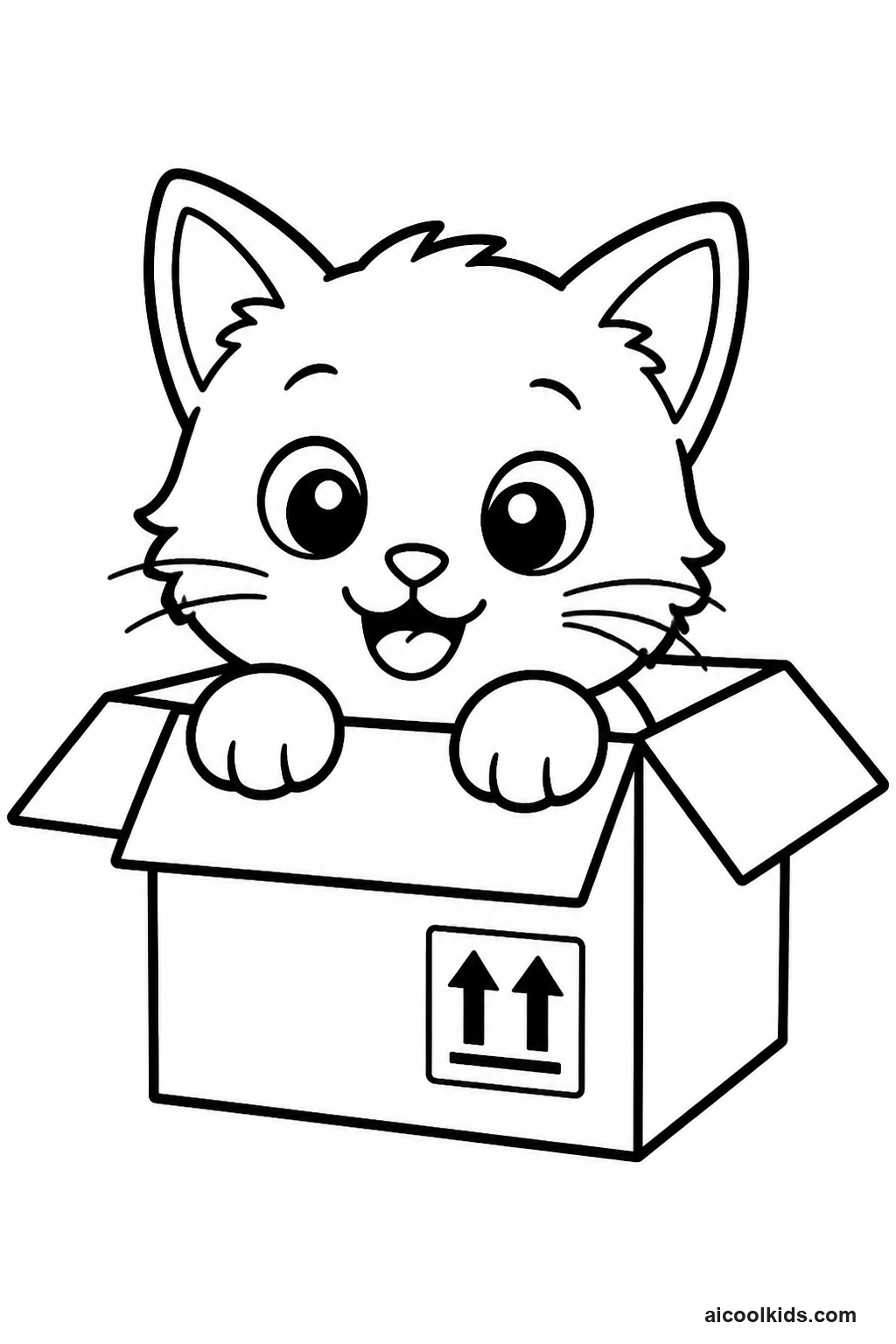 Playful Kitten Peeking Out from Cardboard Box free printable activity sheet