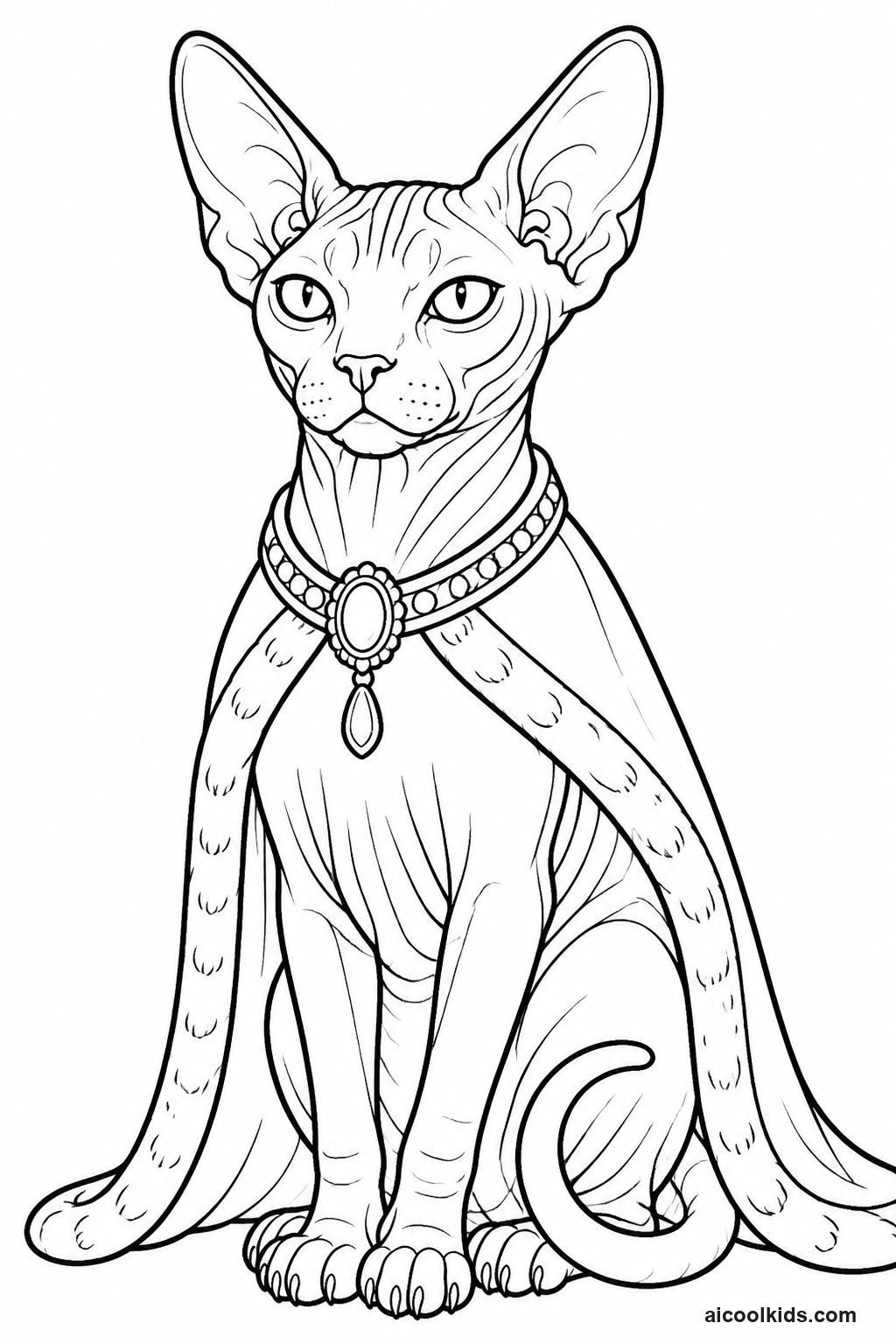 Regal Hairless Sphynx Cat Sitting Upright free printable activity sheet