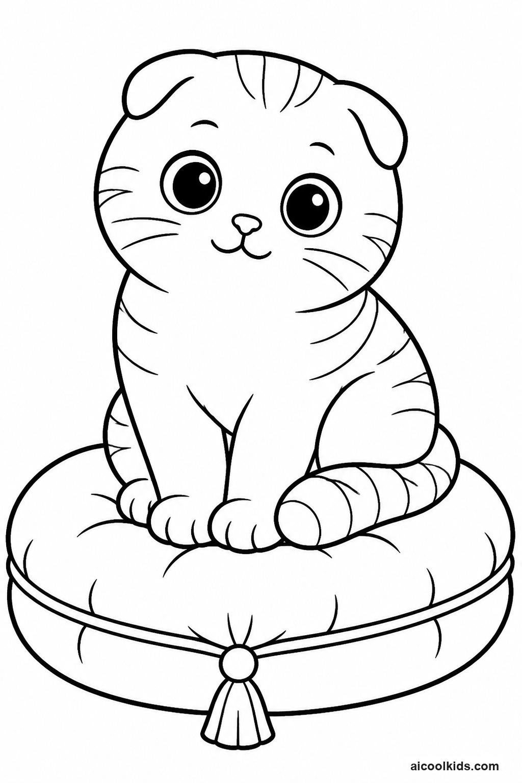 Scottish Fold Cat with Sweet Folded Ears on Cushion free printable activity sheet