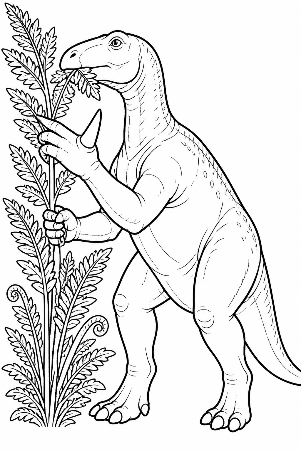 Iguanodon Standing Upright Near Forest Ferns free printable activity sheet
