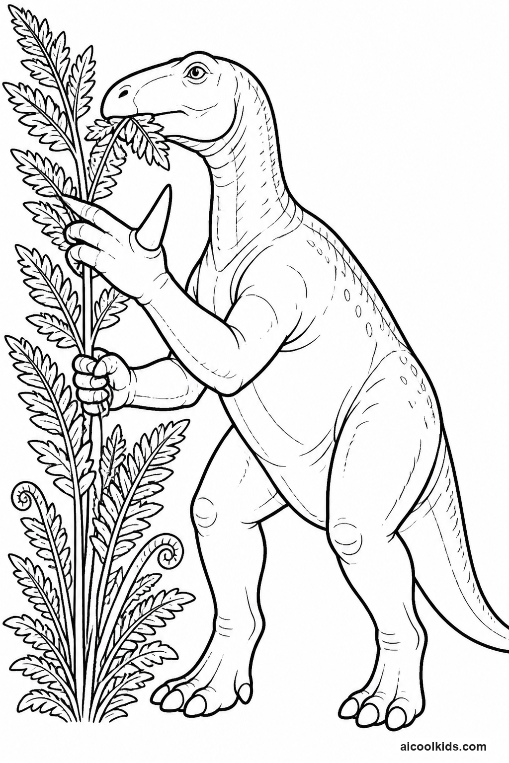 Iguanodon Standing Upright Near Forest Ferns free printable activity sheet