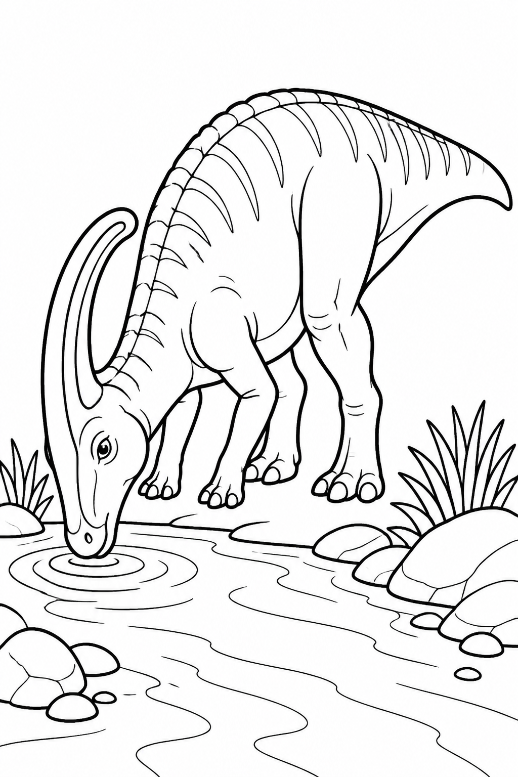 Parasaurolophus with Curved Head Crest Near Stream free printable activity sheet