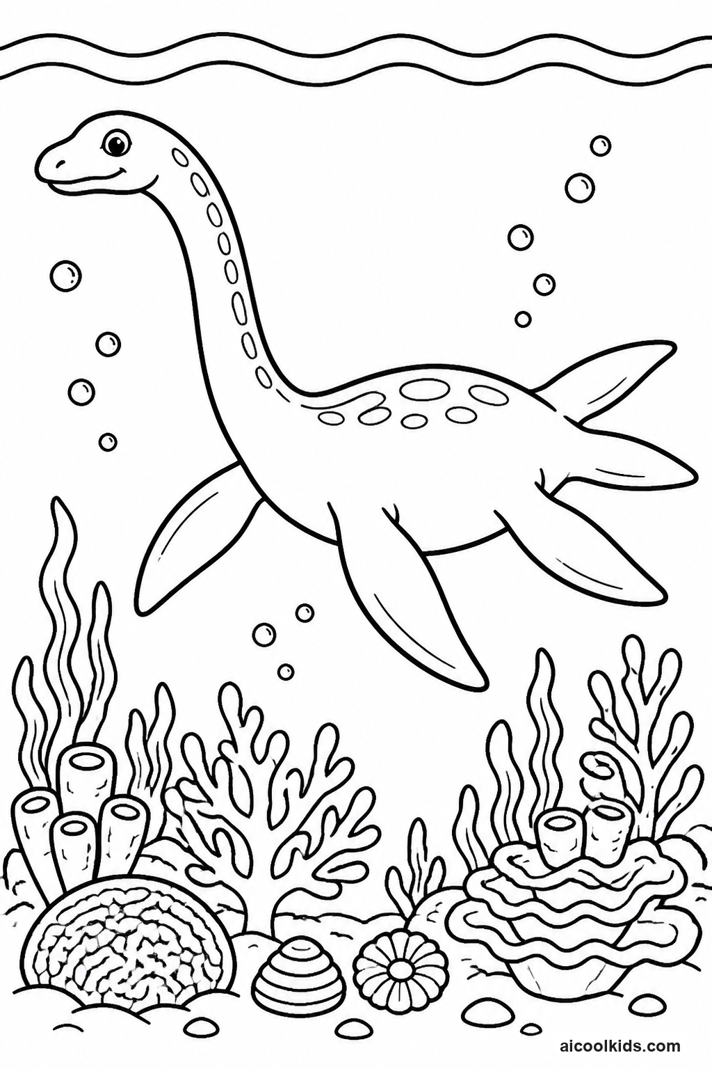Plesiosaur Swimming Beneath Prehistoric Ocean Waves free printable activity sheet