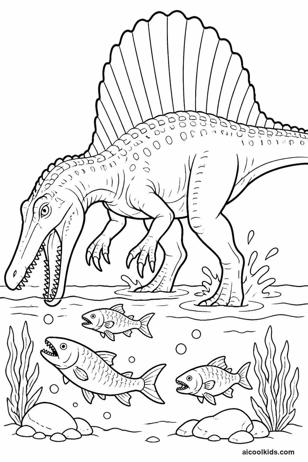Spinosaurus Wading Along Ancient Riverbank free printable activity sheet