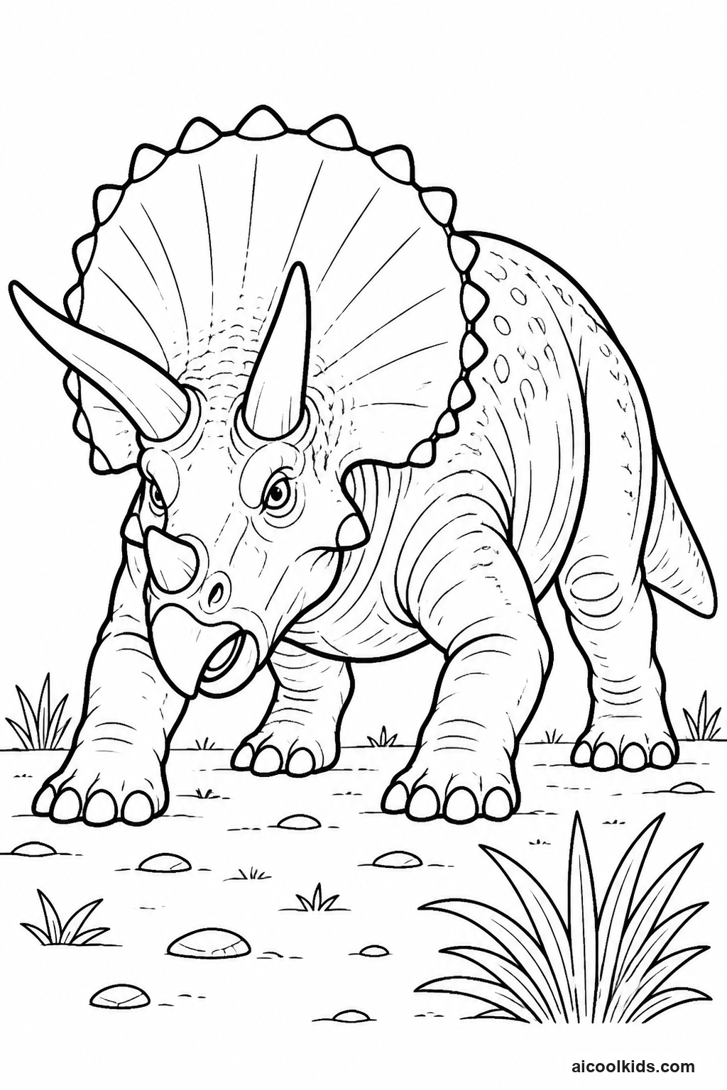 Triceratops in Defensive Stance with Three Horns free printable activity sheet