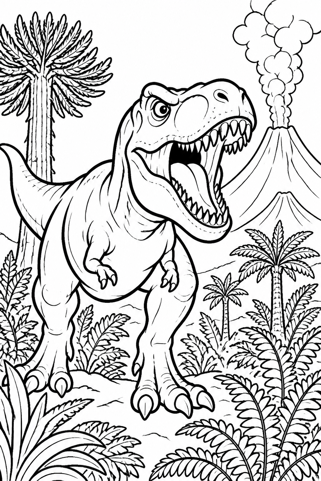 Tyrannosaurus Rex Roaring in Cretaceous Fern Forest free printable activity sheet