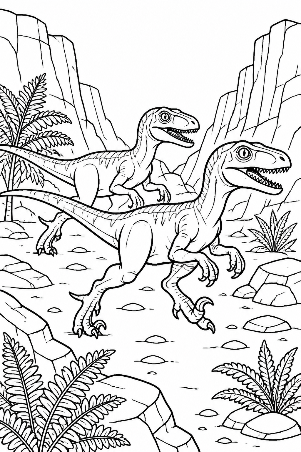 Velociraptor Pack Running Across Rocky Desert free printable activity sheet