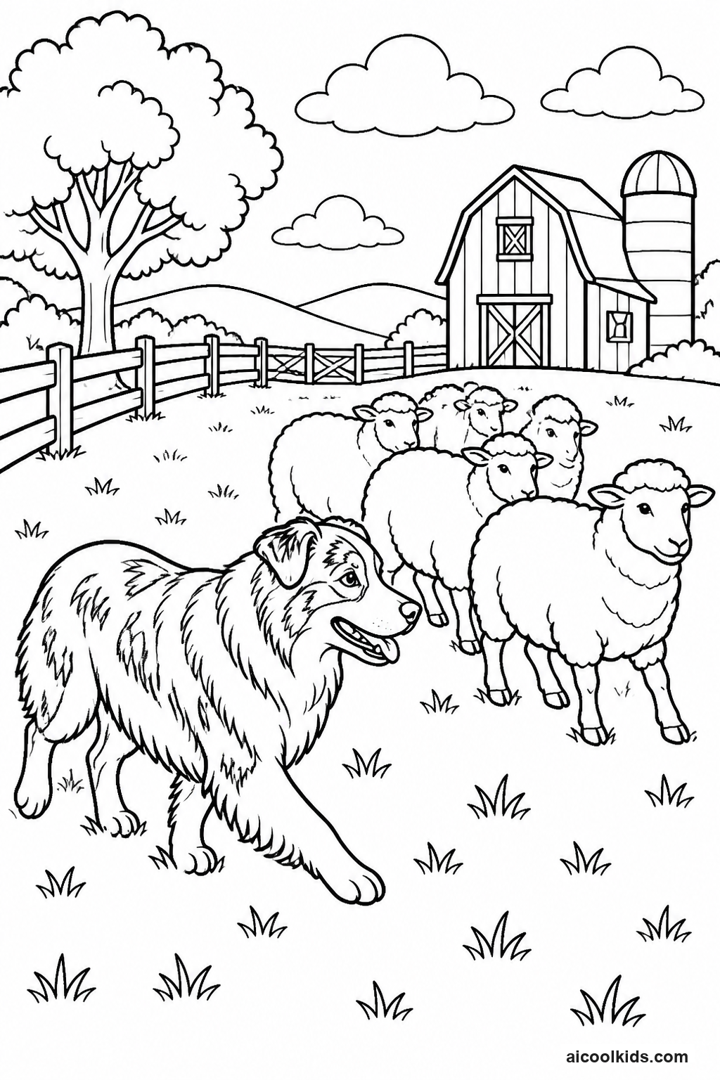 Australian Shepherd Herding Farm Sheep free printable activity sheet