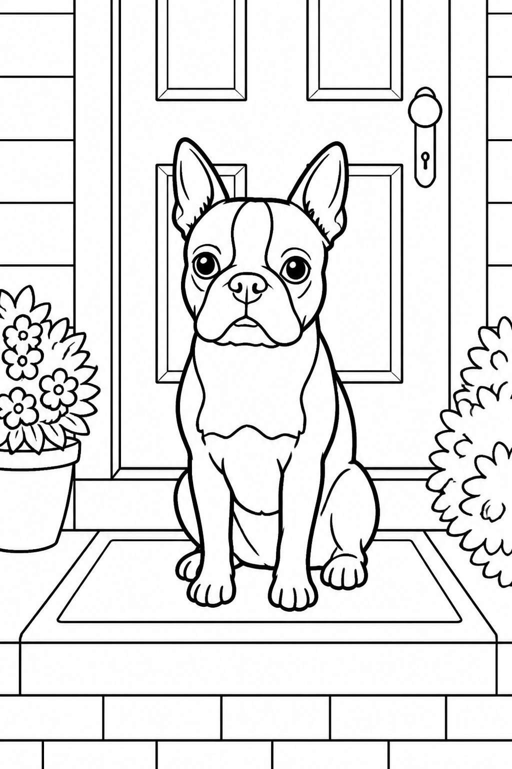 Boston Terrier Sitting Politely on Doorstep free printable activity sheet