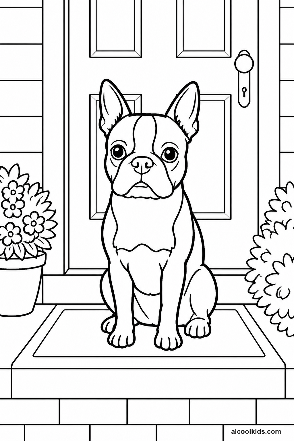 Boston Terrier Sitting Politely on Doorstep free printable activity sheet