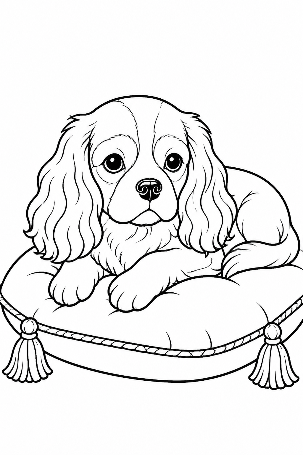 Cavalier King Charles Spaniel on Cozy Cushion free printable activity sheet