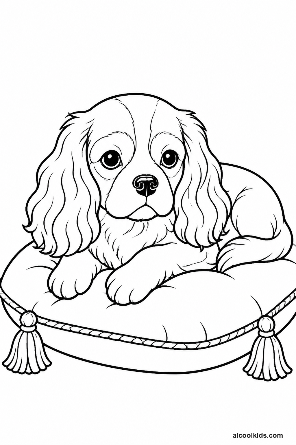 Cavalier King Charles Spaniel on Cozy Cushion free printable activity sheet