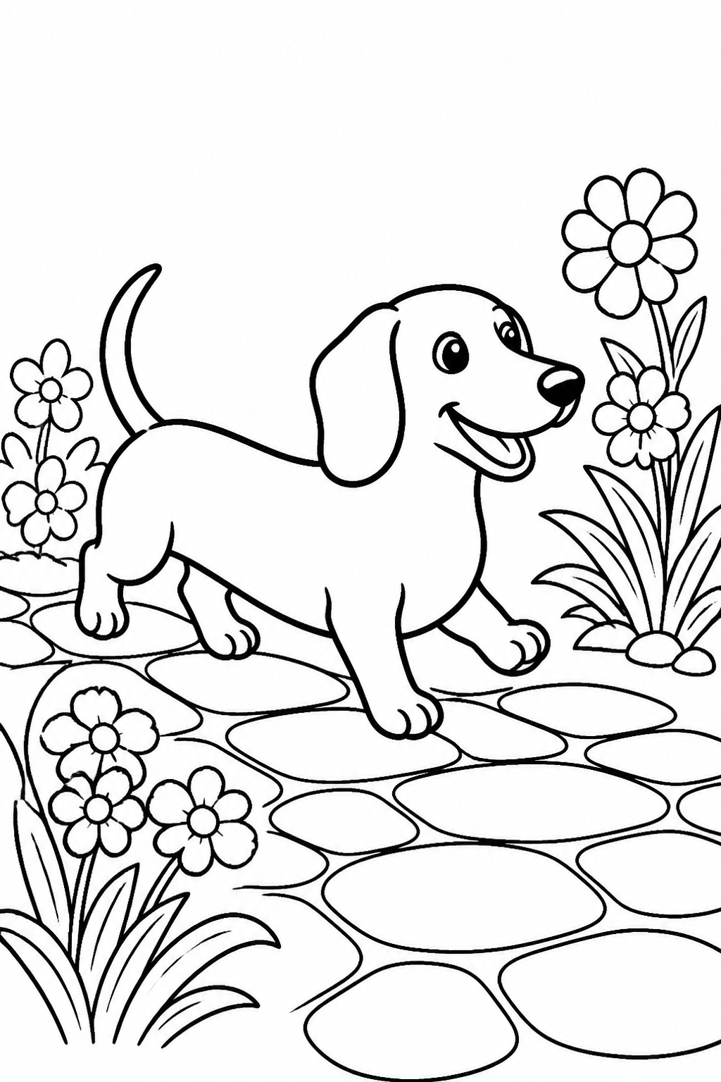 Dachshund Exploring Garden Flowerbed free printable activity sheet