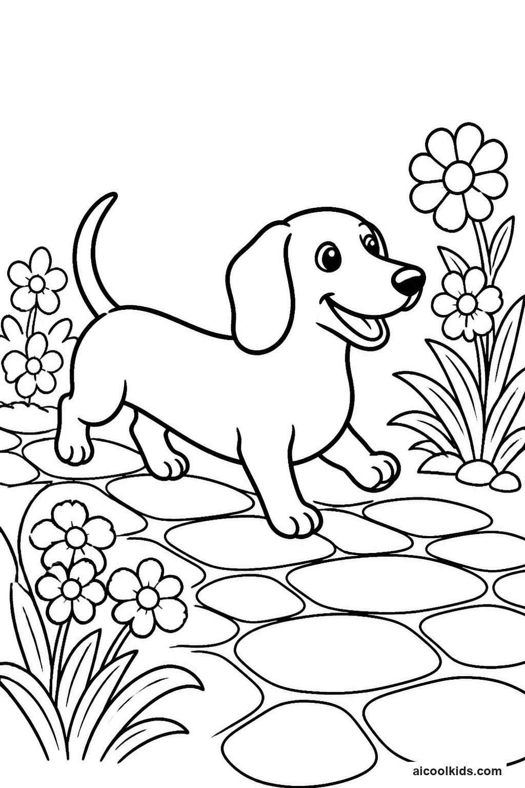 Dachshund Exploring Garden Flowerbed free printable activity sheet