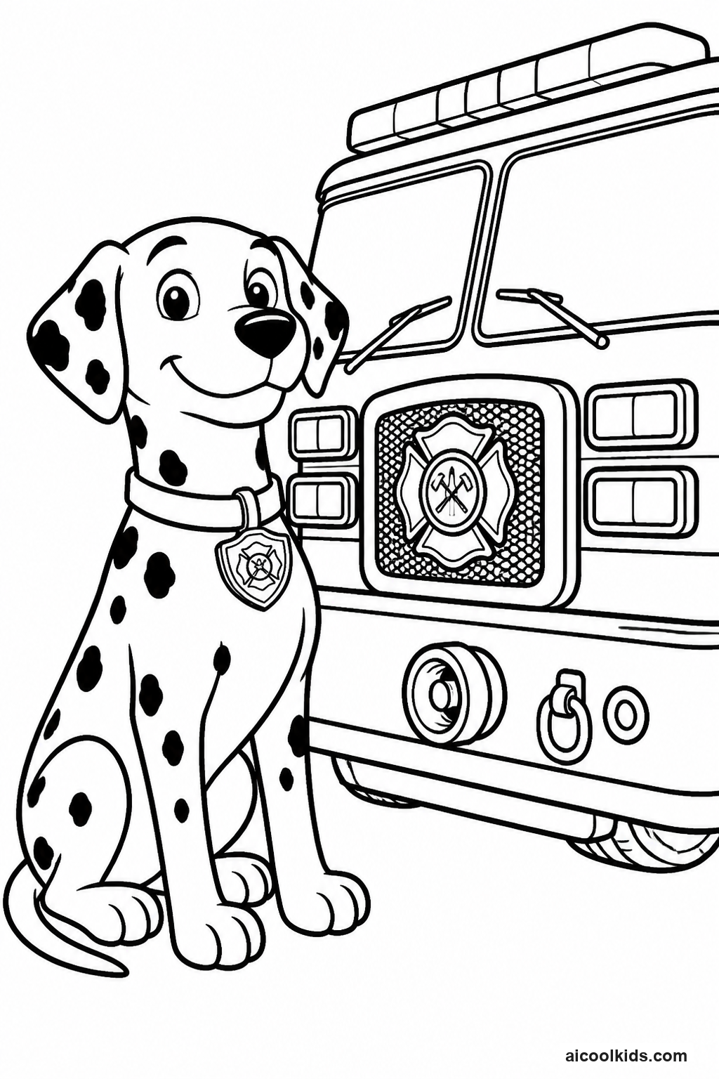 Dalmatian Sitting Beside Fire Station Engine free printable activity sheet