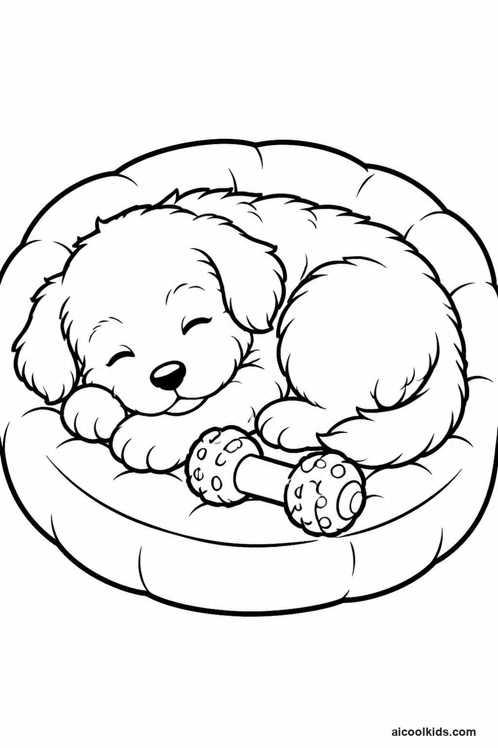 Fluffy Golden Puppy Sleeping in Cozy Dog Bed free printable activity sheet