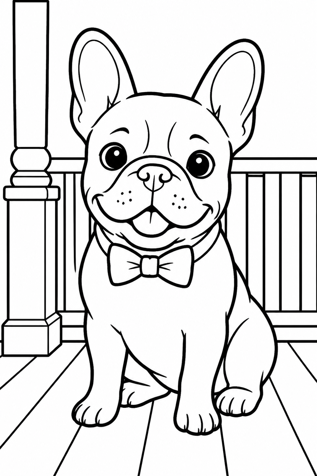 French Bulldog with Bow Tie Sitting Happily free printable activity sheet