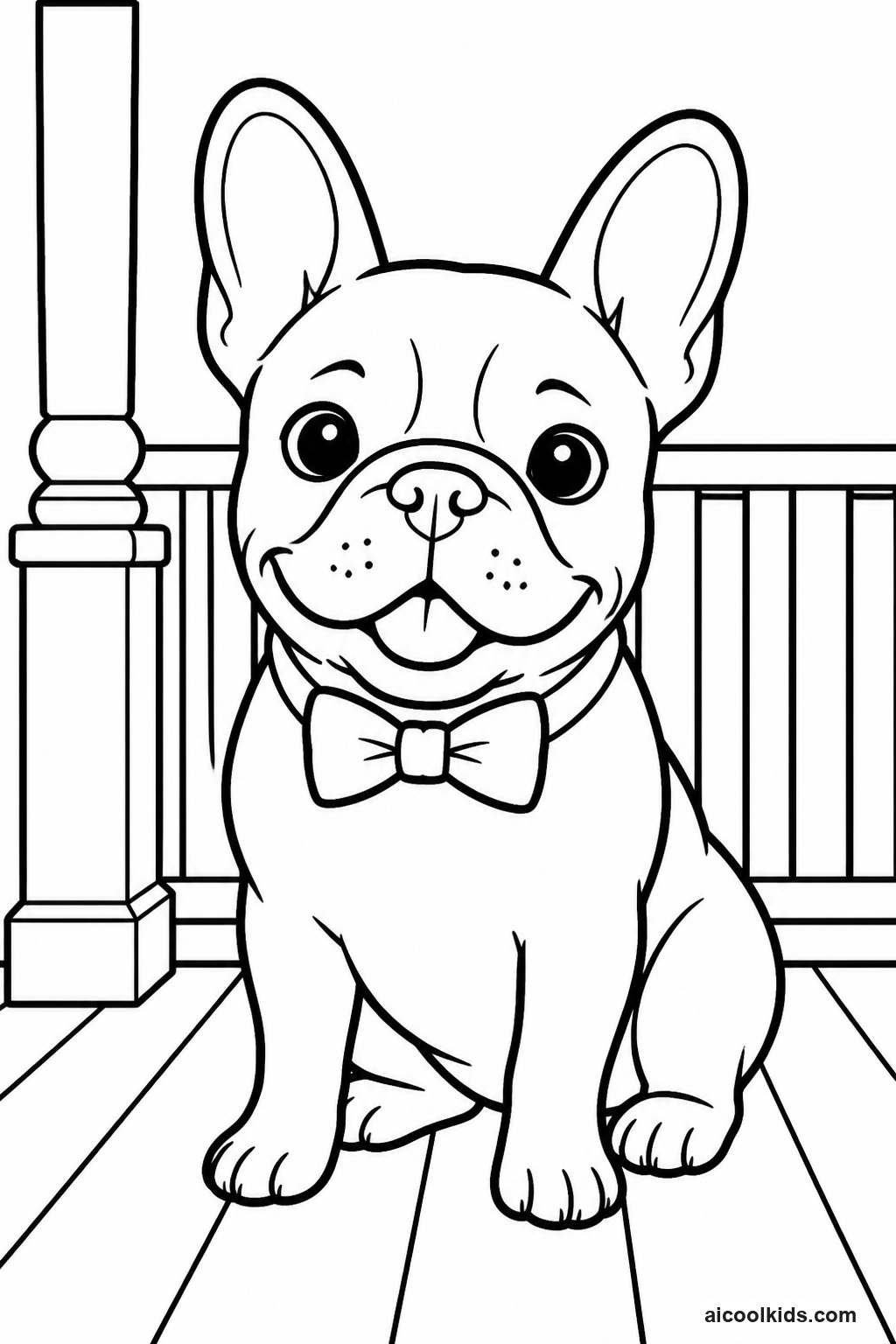 French Bulldog with Bow Tie Sitting Happily free printable activity sheet