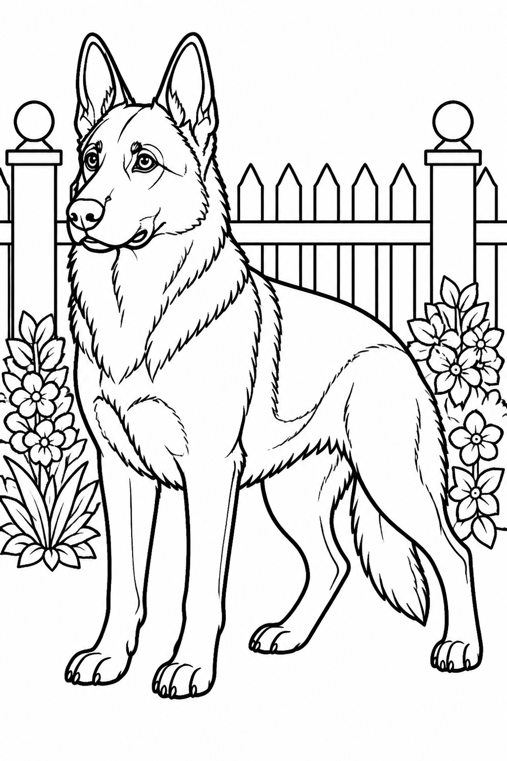 German Shepherd in Alert Stance on Lawn free printable activity sheet