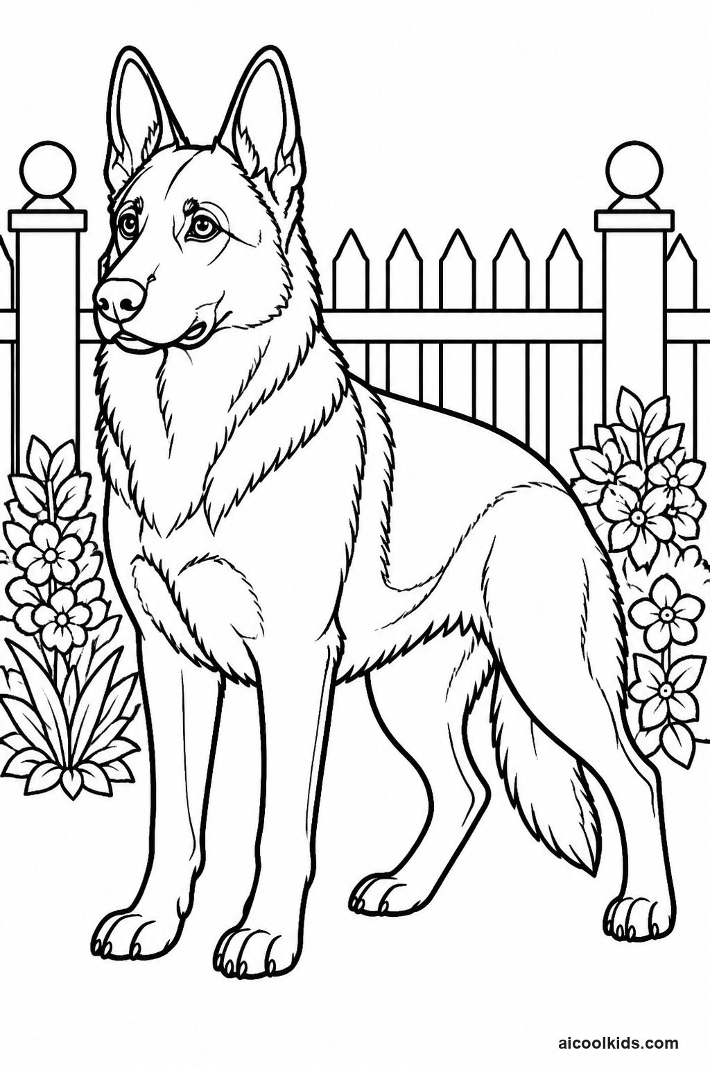 German Shepherd in Alert Stance on Lawn free printable activity sheet
