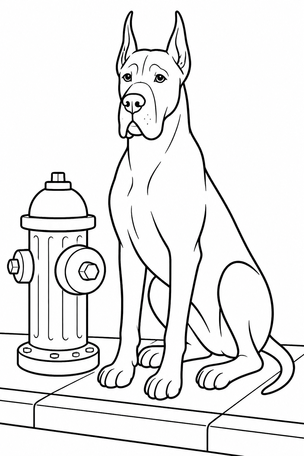 Great Dane Sitting Beside Neighborhood Fire Hydrant free printable activity sheet