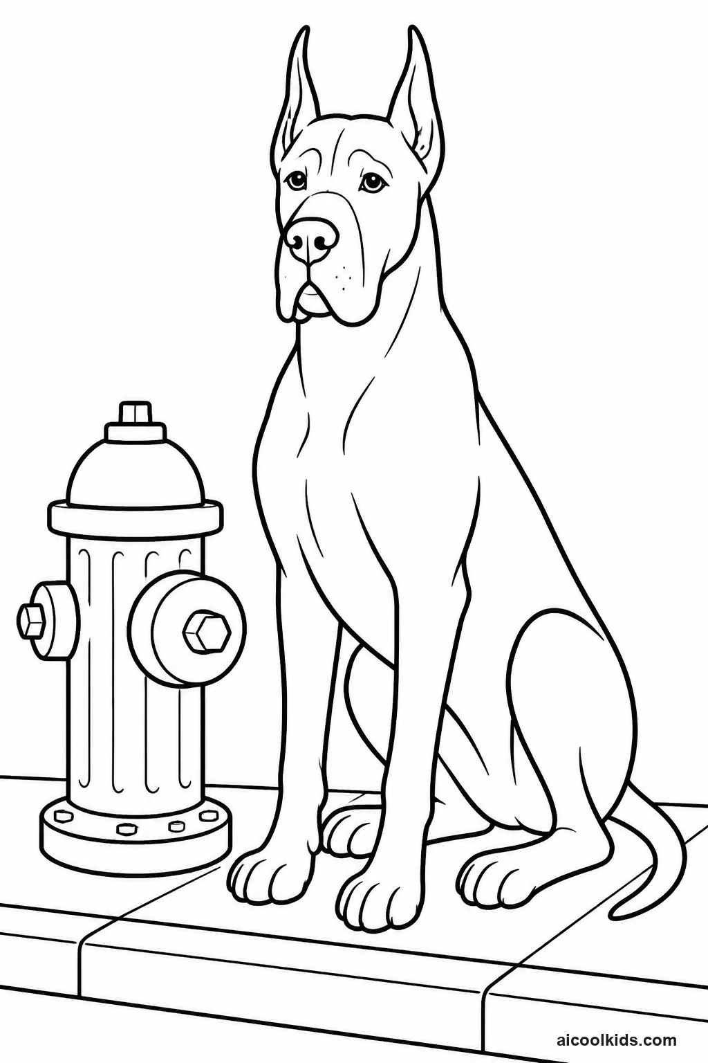 Great Dane Sitting Beside Neighborhood Fire Hydrant free printable activity sheet