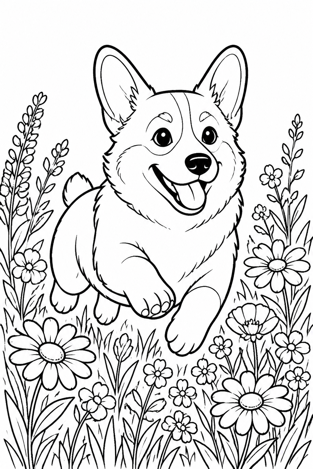 Pembroke Welsh Corgi Running on Grass Meadow free printable activity sheet