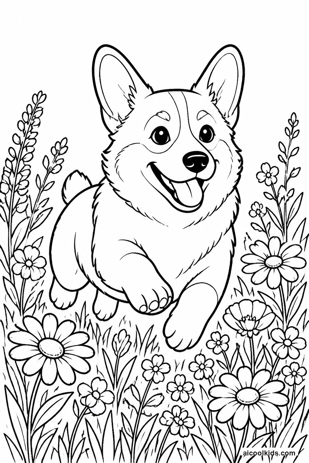 Pembroke Welsh Corgi Running on Grass Meadow free printable activity sheet