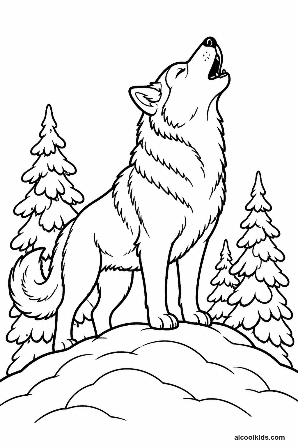 Siberian Husky Howling on Snowy Pine Hill free printable activity sheet
