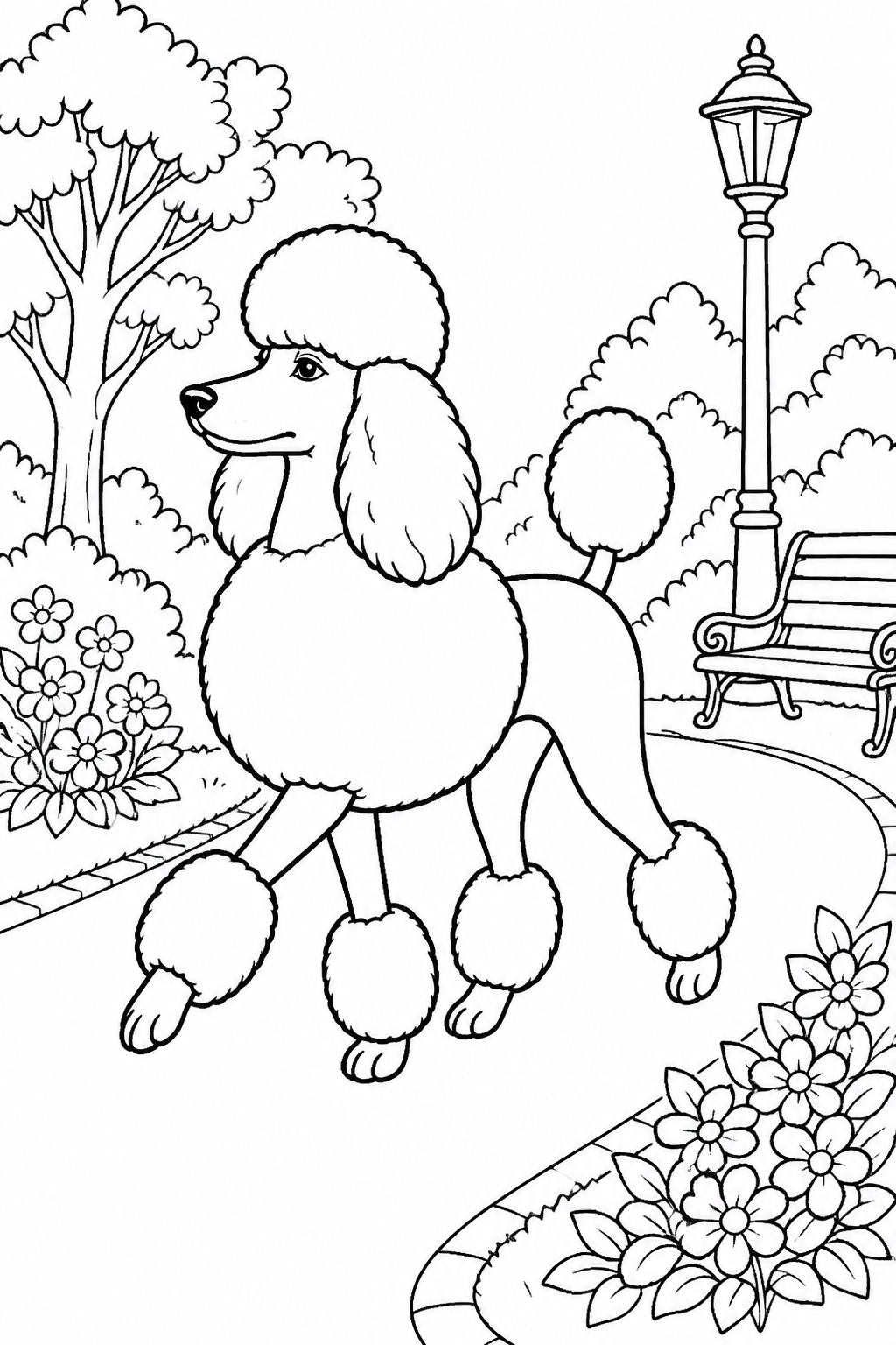 Standard Poodle with Elegant Groomed Coat free printable activity sheet