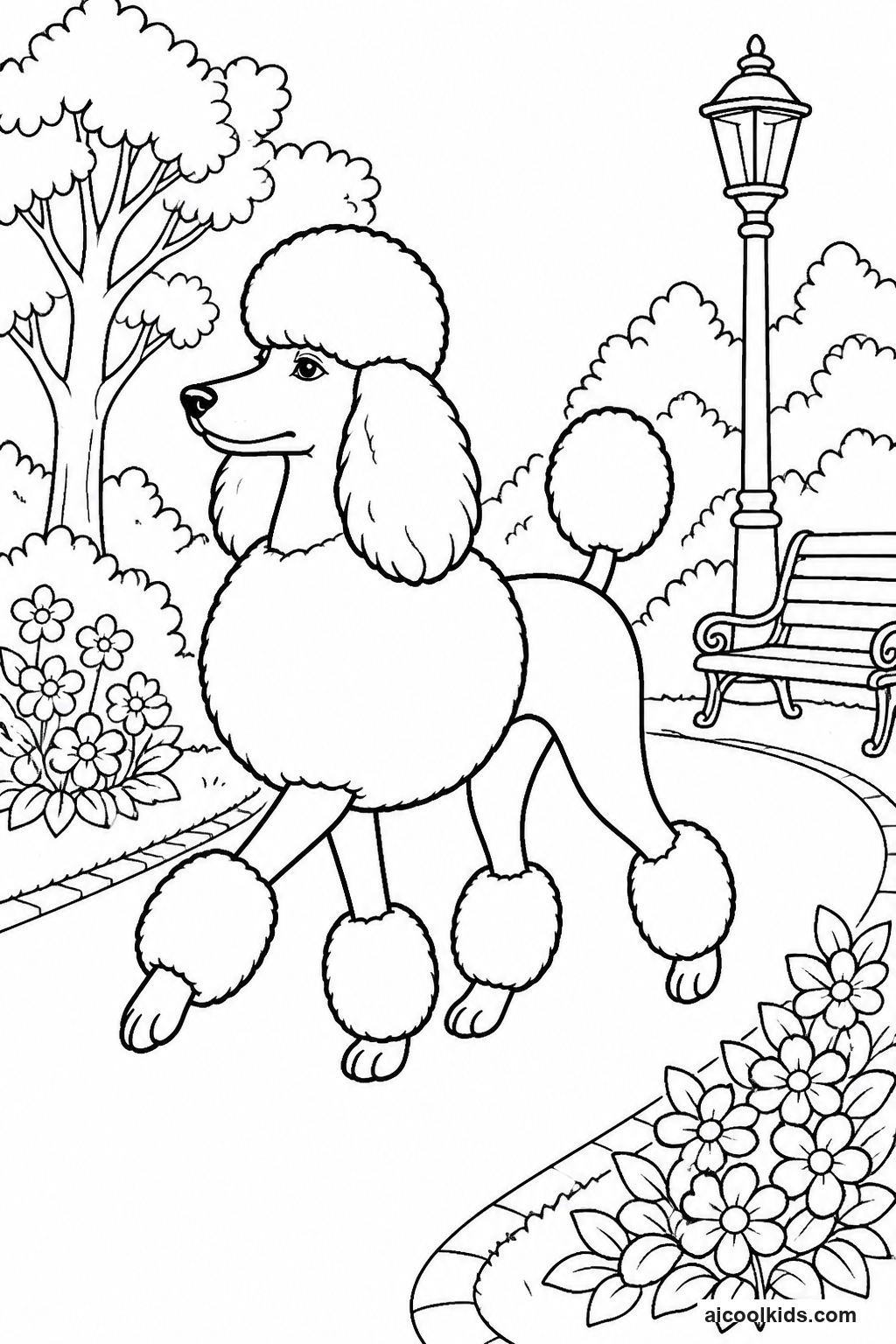 Standard Poodle with Elegant Groomed Coat free printable activity sheet