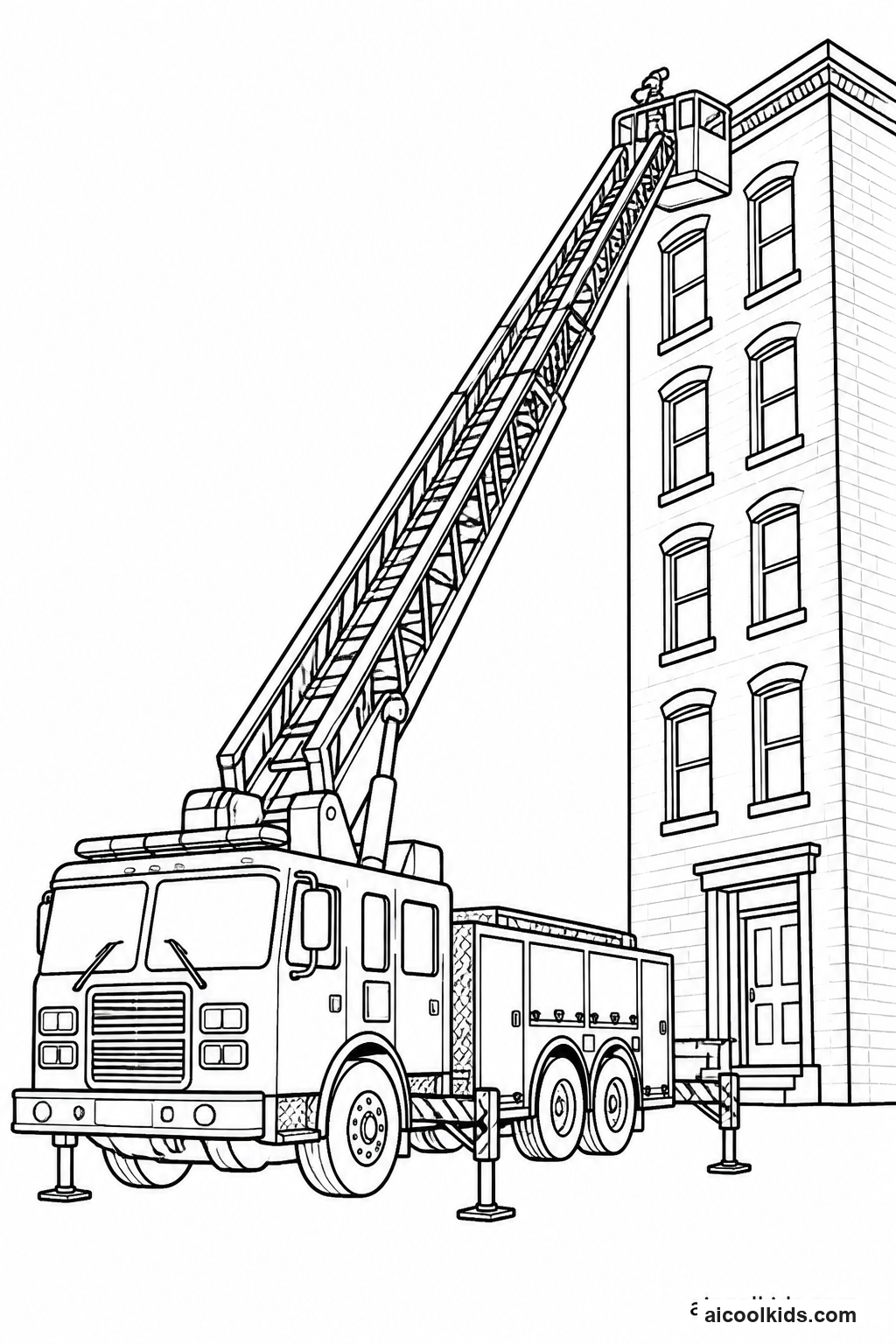 Aerial Ladder Fire Truck with Extended Ladder free printable activity sheet