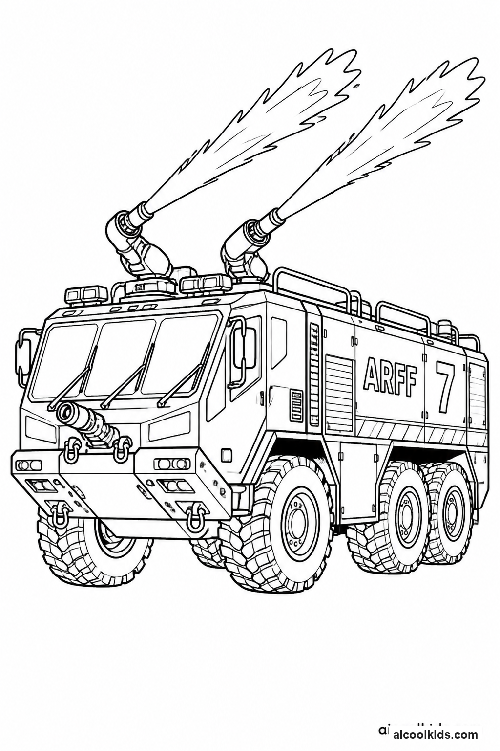 Airport Crash Fire Rescue Truck with Water Cannon free printable activity sheet