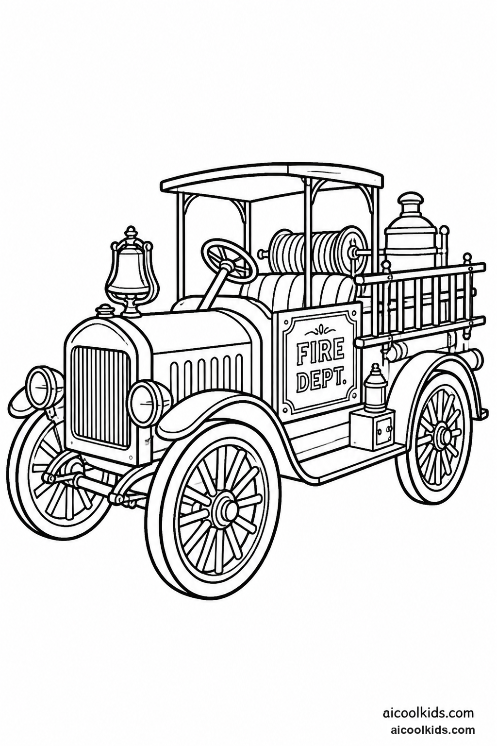 Antique 1920s Open Cab Fire Engine with Brass Bell free printable activity sheet