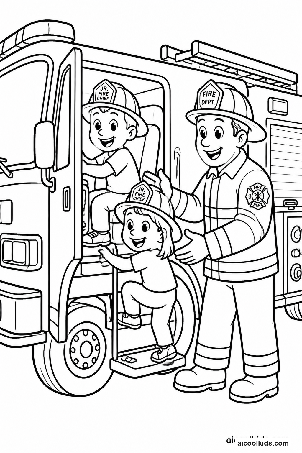 Kids Touring Fire Truck on Safety Day free printable activity sheet