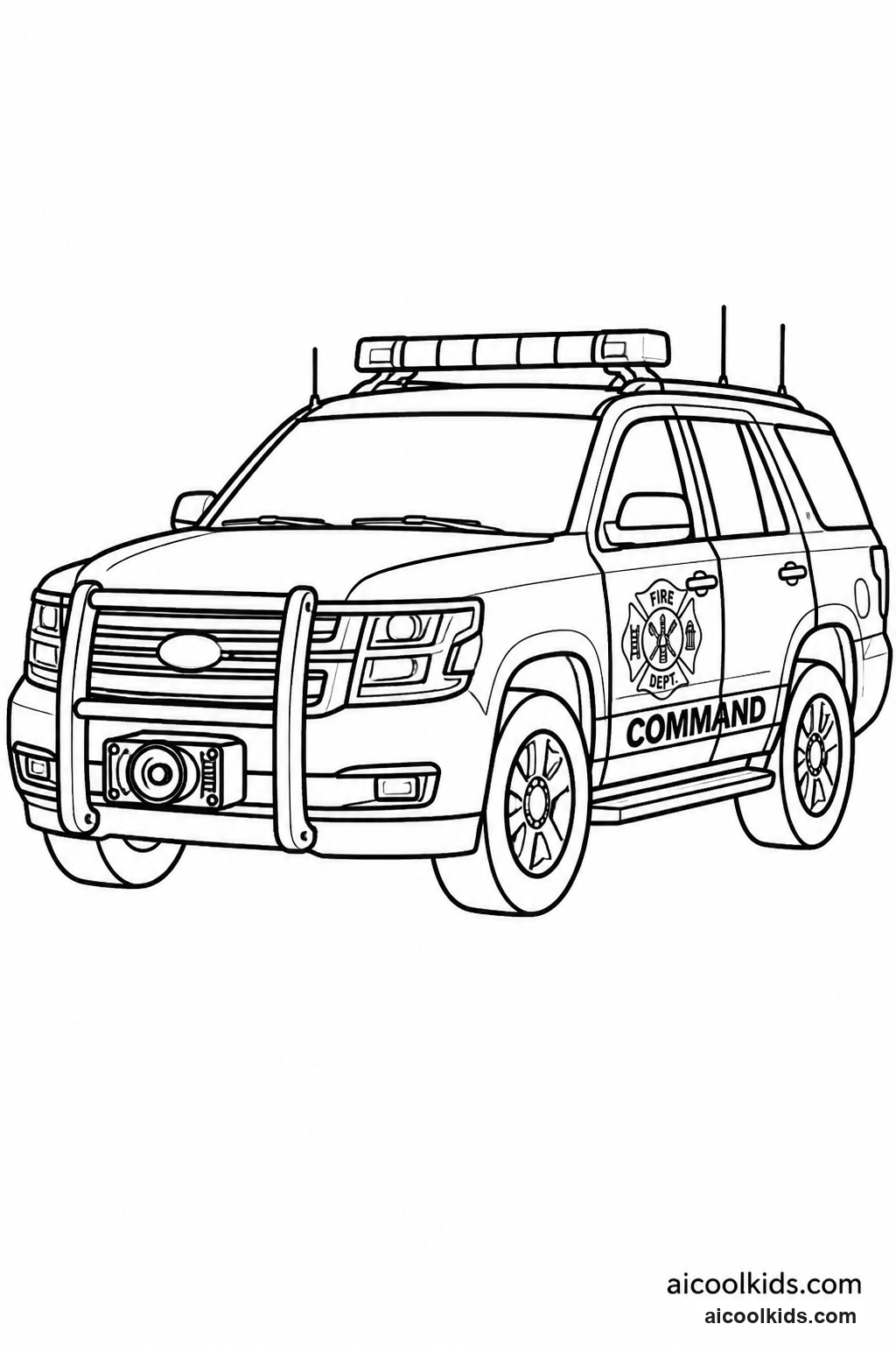 Fire Chief Command SUV with Emergency Lights free printable activity sheet