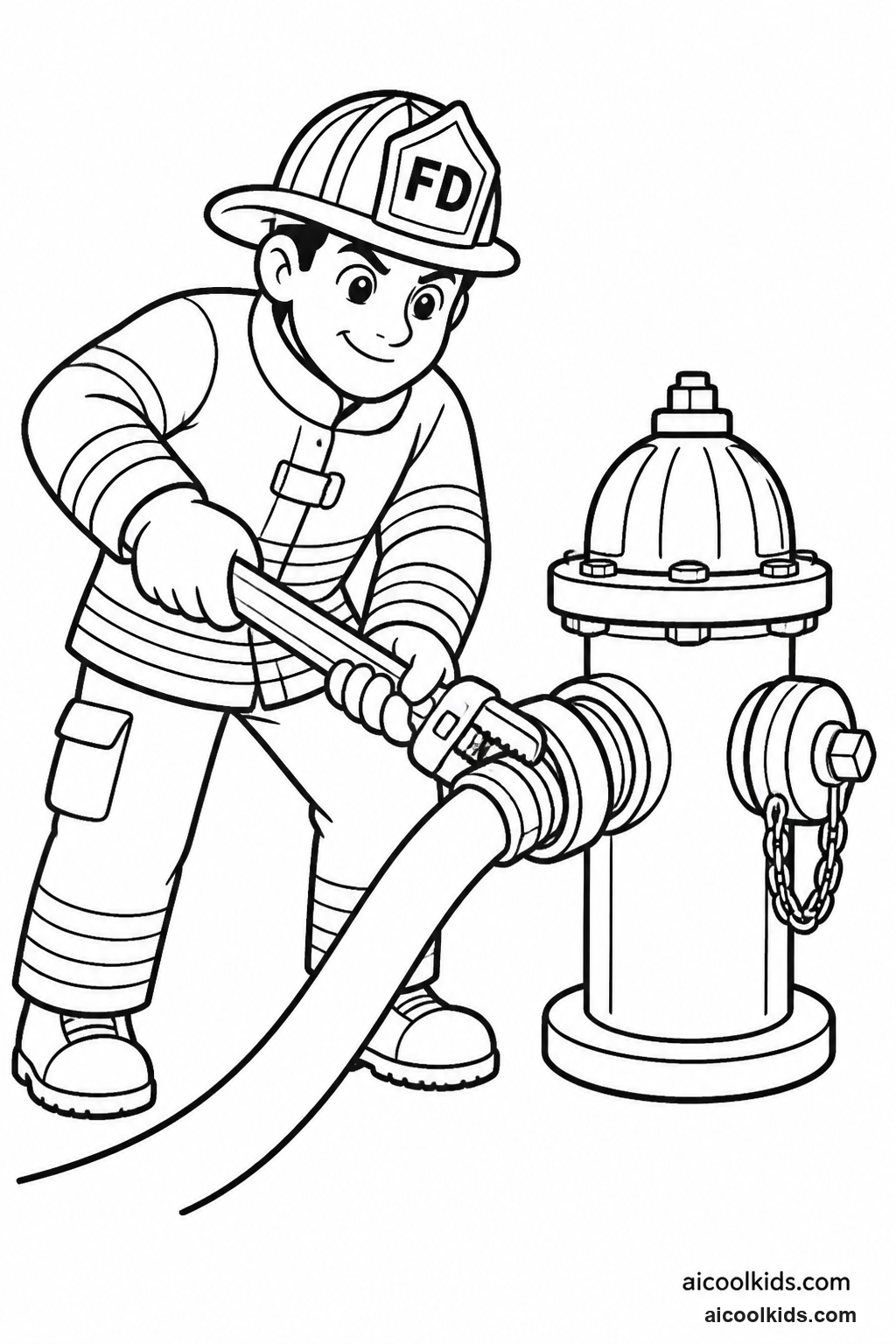Firefighter Connecting Hose to Hydrant free printable activity sheet